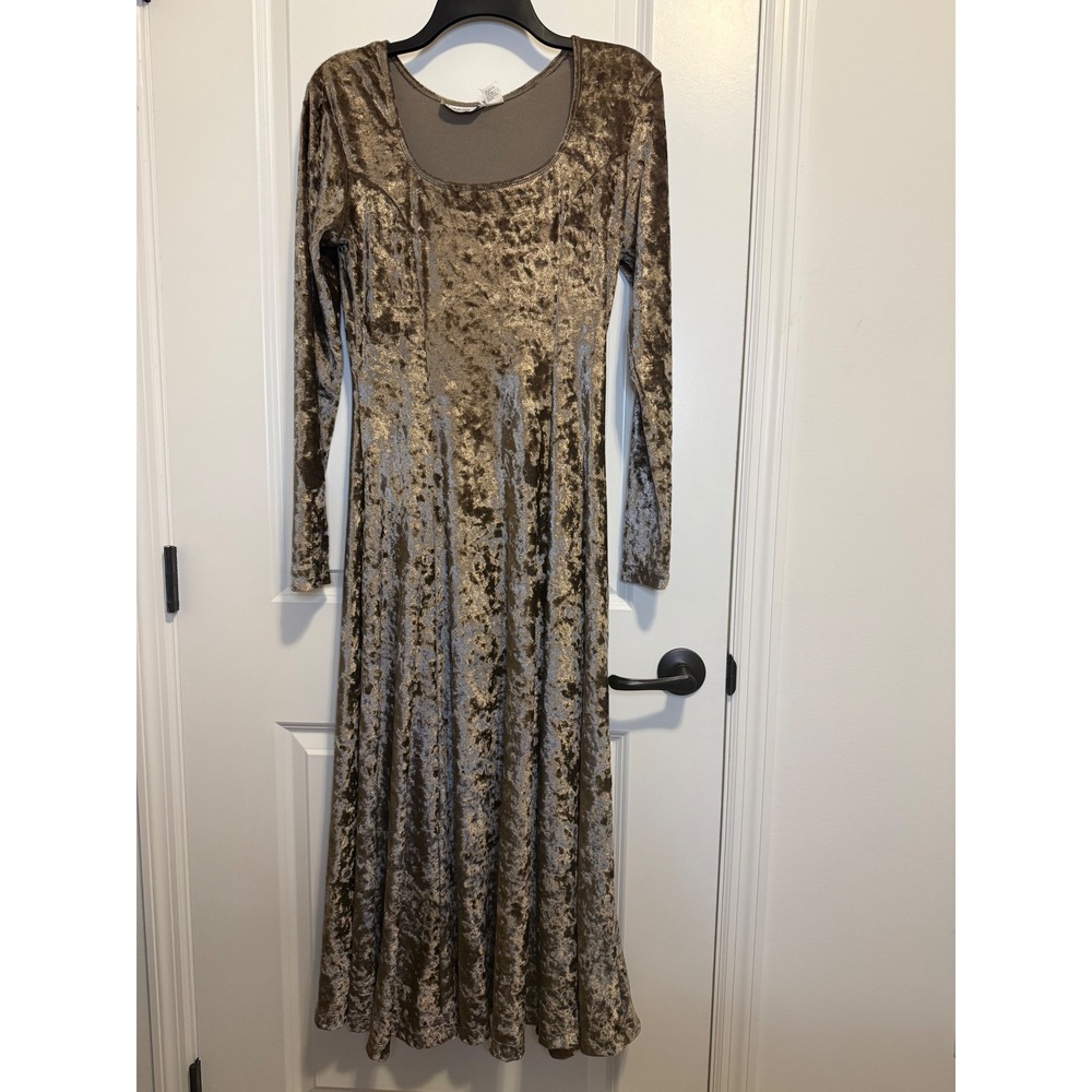 Jumping Joy Maxi Dress Womens Large Brown Excellent Crushed Velvet Vintage‎ Boho